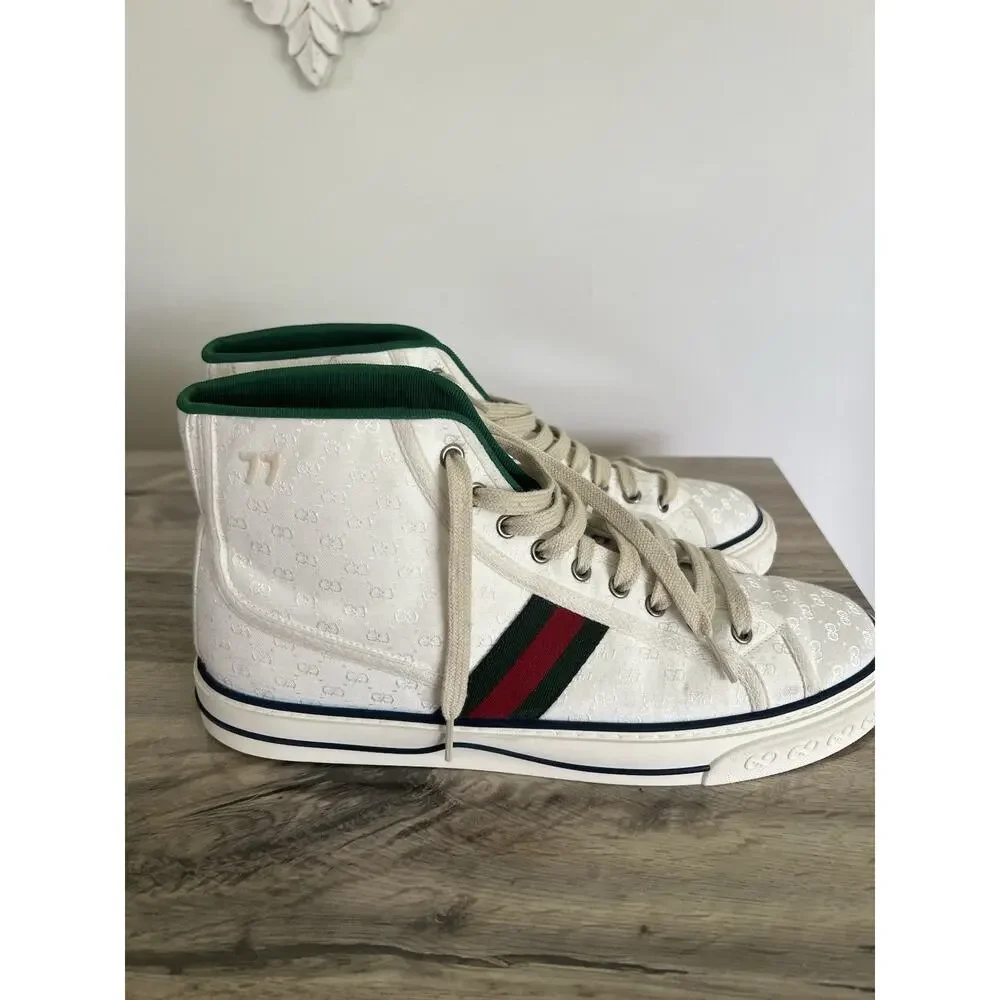 Size 11 - Gucci Tennis 1977 High Top White Mini GG Sneakers Stripe Shoes